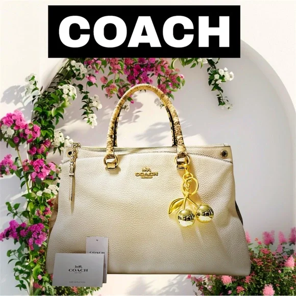 Vintage style COACH soho shoulder Bag Cream Pebbled Leather Satchel tote bag - Picture 6 of 17